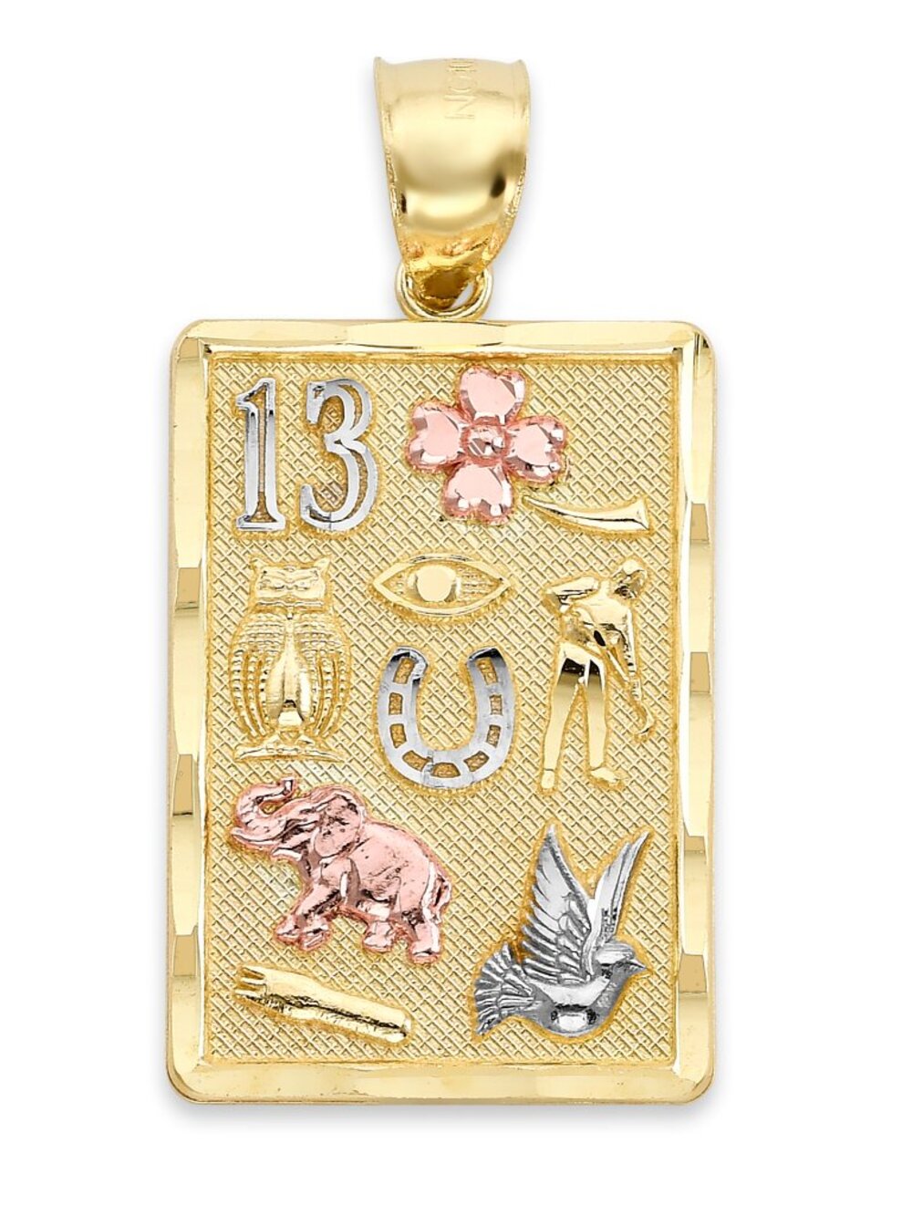 Solid 14k Gold Lucky Charm Pendant - Tricolor Gold Good Luck Pendant